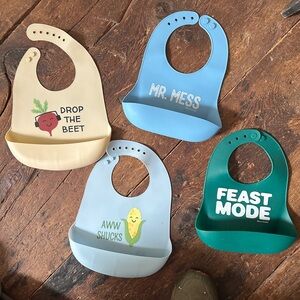 Silicone Baby Bib Set - Blue, Green, Cream